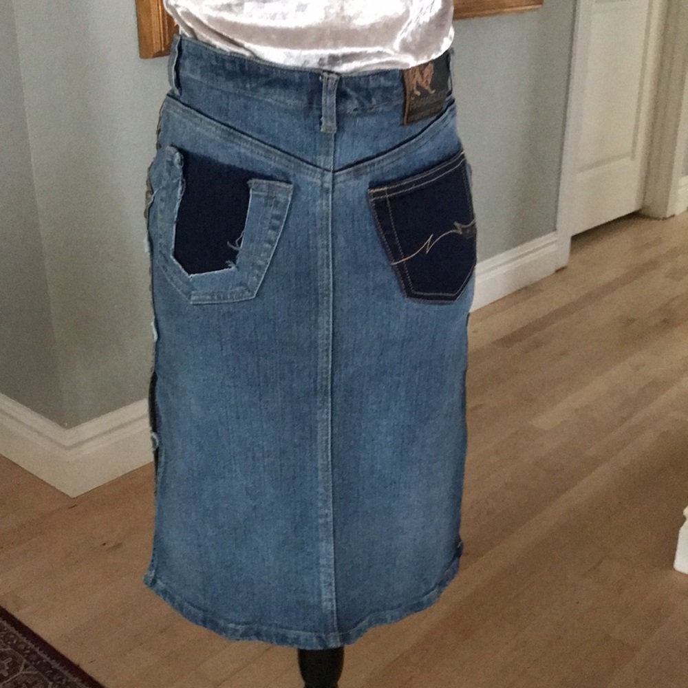 Parasuco ergonomic Jean Skirt Size 4, Green/Denim Blue - Picture 3 of 12